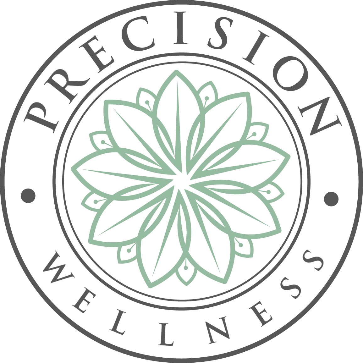 Precision Wellness full color logo featuring a circular badge with a green mandala icon and the words “Precision Wellness.”